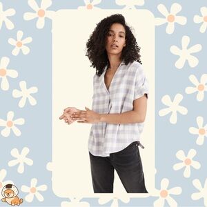 Madewell Flannel Courier Button-Back Shirt in Gingham Check Faded Lavender, Sz S